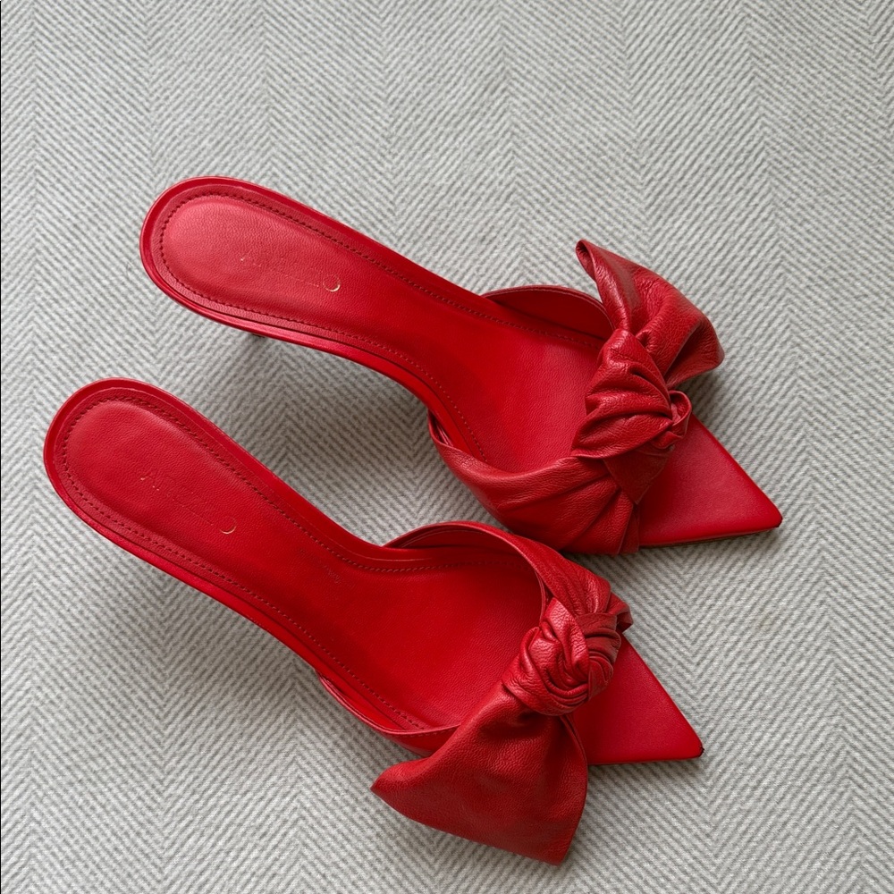 Red Knot-Detail Pointed-Toe Mules